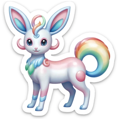 Pearlescent Milky-White Opalescent Rainbow-Tinted Soft-Glowing Celestial Sylveon-Milotic-Cresselia-Fakémon-creature (full body) sticker