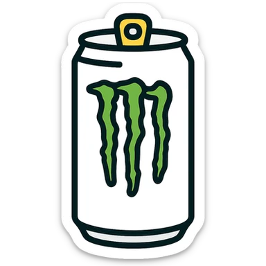 white Monster Energy can with stylized energetic M logo, modern and dynamic look sticker