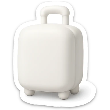 white suitcase on wheels, mochi style, with handle, soft shadows and highlights, pure white color, transparent background, no decoration sticker
