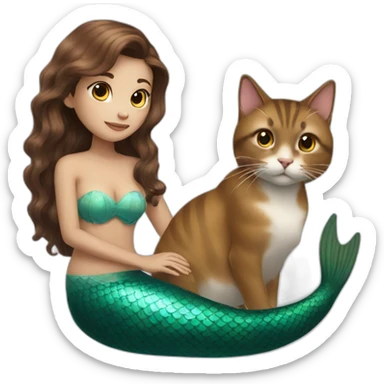 Mermaid with brown hair marries a cat sticker