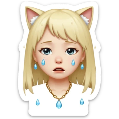 Neko girl. Crying because lost n sticker