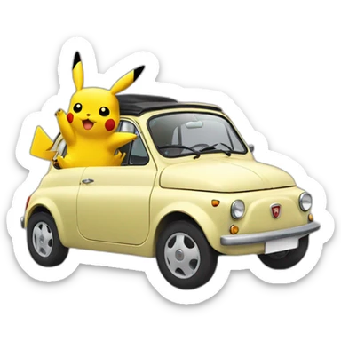 Pikachu driving a fiat 500 sticker