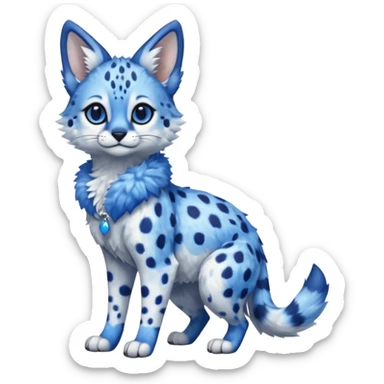Cute, realistic, furry, big-eyed Cobalt-blue, sapphire-blue-spotted, white-pointed, exotic Serval-sergal-Trico-fusion-animal-hybrid, full body, with a gradient sky-blue fur coat sticker