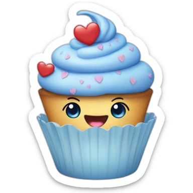 Happy cupcake with blue hearts sticker