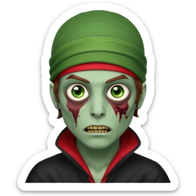 Red durag, men zombie with brown hair color and green eye color, with dark vampire clothes, green skin sticker