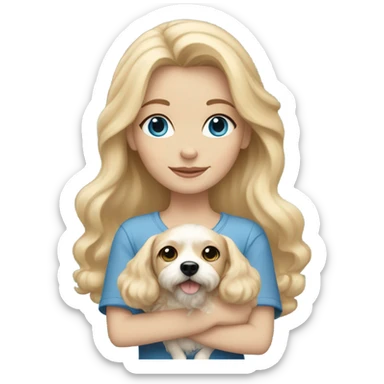 Blonde-haired girl with blue eyes and holding cavachon dog sticker