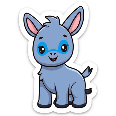 cute blue donkey with big eyes and friendly smile, simple flat design sticker