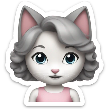 Brunette princess pink dress grey and white cat sticker