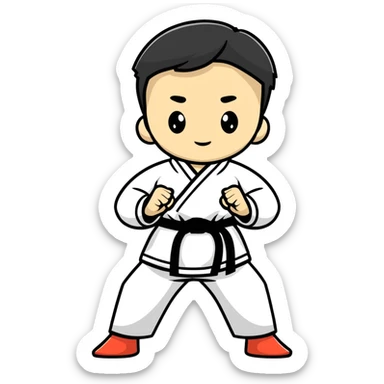 teenage boy or girl in a traditional Tae Kwon Do stance with a white dobok uniform sticker
