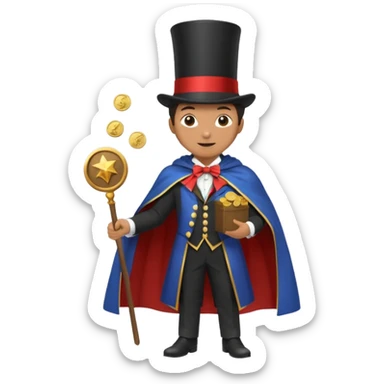 Magician with top hat,Street Performers,background street setup, with coins box, foot path view. sticker