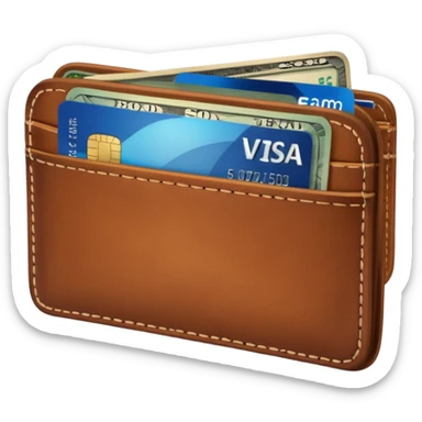 portefeuille marron avec quelques billets et carte bancaire sticker