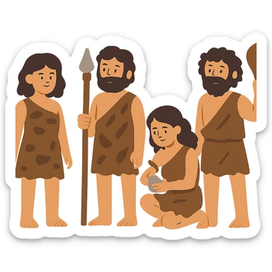 flat toon style early age humans, no background sticker