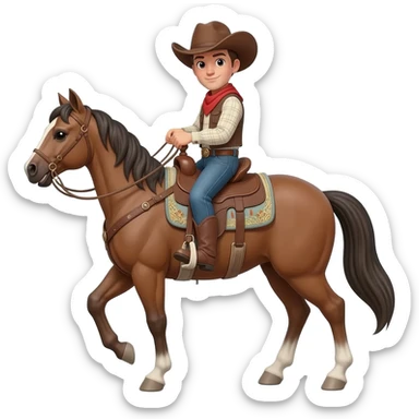 cowboy men with riding horse sticker