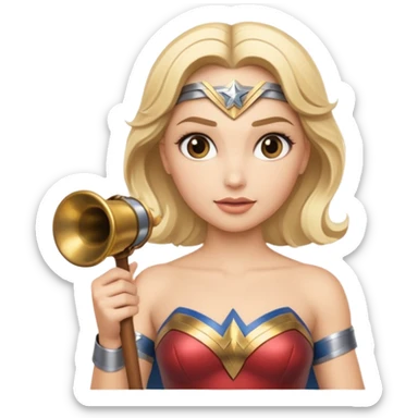 Blonde Wonder Woman holding bell and short white orchestra conductor’s baton  sticker