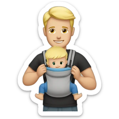 Blonde man wearing a baby in a baby carrier sticker