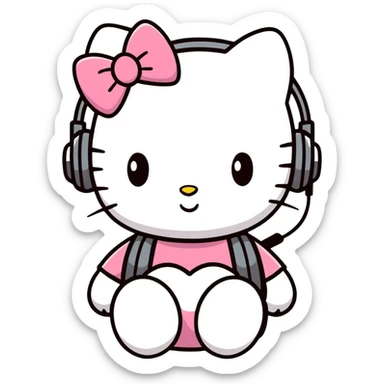 Hello kitty with headphones that has bows sticker