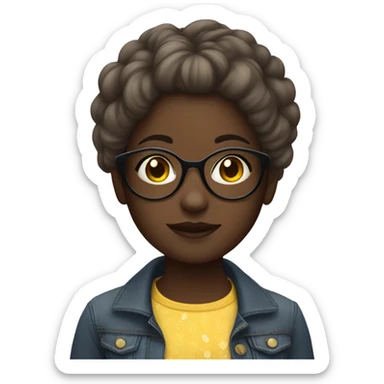 A girl with girly hair kind of dark skinned and with yellowish circle glasses  sticker