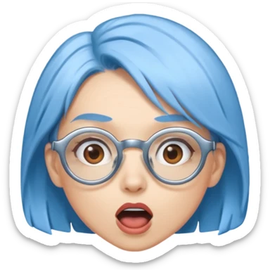 Mujer asombrada con cabello celeste y gafas azules cromadas sticker