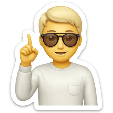 Create a yellow emoji of a guy wearing sunglasses pointing his index finger at the screen sticker