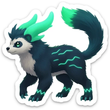 bioluminescent dark abysmal abyssal neon-glowing Trico-Sergal-Furret-Ferret-Wolverine-Vernid-furry-fursona-fusion-Fakemon-animal-hybrid-creature, full body sticker