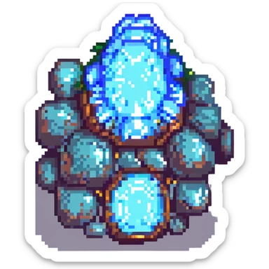 mystical metal ore with magical aura in pixel art style sticker