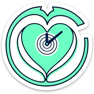 Minimalist Maya-style heart and time spiral symbols for messages, white and deep green only, flat design with clean lines sticker