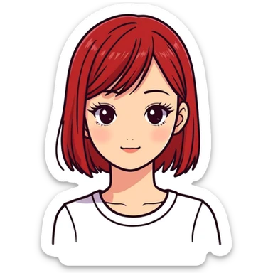 girl with red cherry straight hair and eyelashes sticker