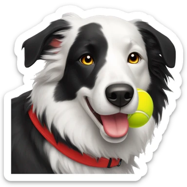 Black and white border collie dog with red collar and yellow tennis ball in her mouth sticker