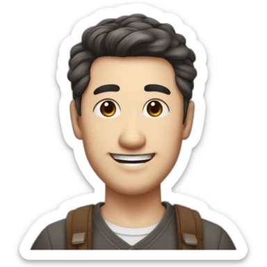 cute-dark-brown-haired-japanese-uncle-with-a-smiling,-thick-round-face,-slightly-droopy-eyes,-thin-eyebrows-and-a-large-head,-holding-a-colored-brush-and-a-graphite-pencil sticker