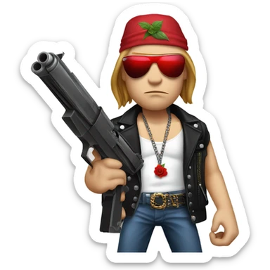 Axl Rose with a rose and a gun realistic sticker