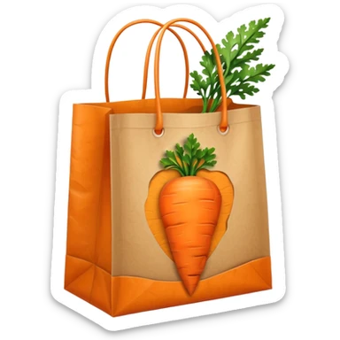 paper shopping bag with carrot inside bag. Transparent background sticker
