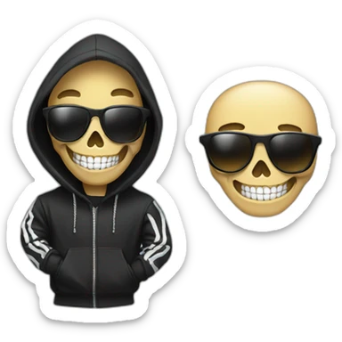 skeleton in black hoodie and sunglasses smile sticker