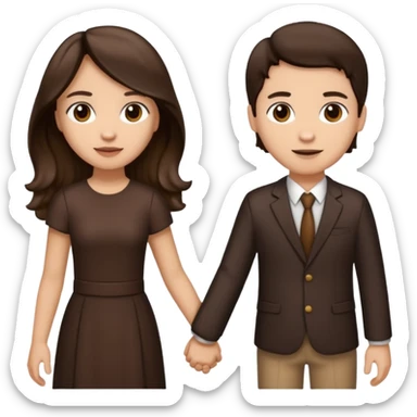 Longer wavy hair for one and straight for the other both dark brown hair. Light skin tone holding hands sticker