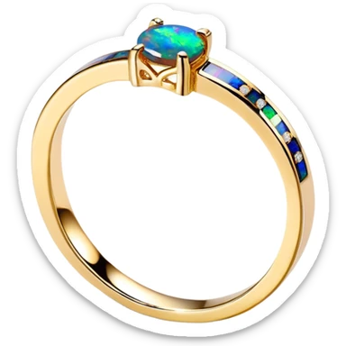 Hyperrealistic diamonds and Black opal gemstones 14k gold shimmery ring,  isolated, 3d rendering, mirco-detailed, 8k sticker