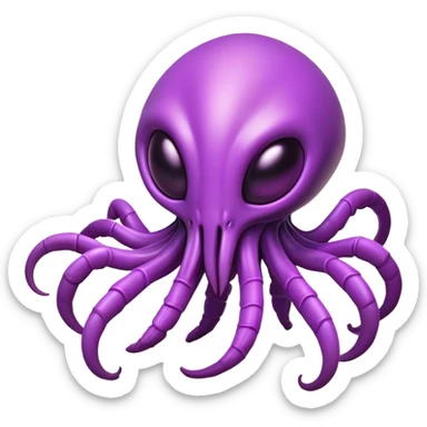 Clash of Clans aesthetic: Cinematic Playful Zerg Alien Emoji, rendered in a 3D vector-style similar to standard emojis with minimal shading and bold, simplified shapes. A compact, isometric, otherworldly creature with insectoid, organic details and subtle, eerie tentacles, softly glowing with a sinister alien charm. Simplified yet unmistakably iconic, highly detailed and consistent, glowing with a soft, spectral radiance and high shine. Stylized with a touch of bio-engineered mischief and a soft glowing outline, capturing the essence of a fearsome extraterrestrial menace with a playful twist! sticker