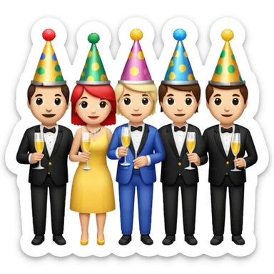 I want a set of pixel style emoji depicting a bottle of water, people having a party and a festival circuls cabinet sticker