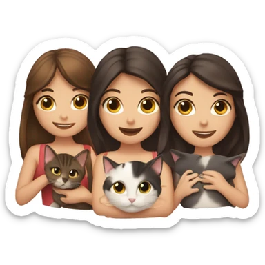 Two brunettes and three cats in their hands sticker