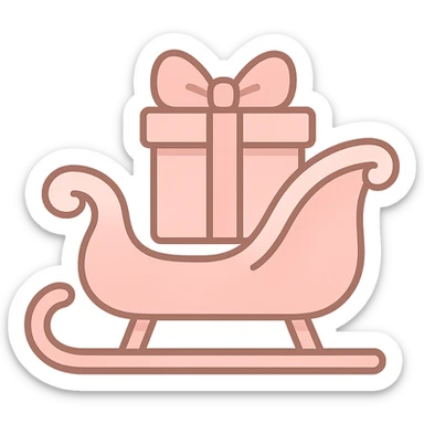 light pink Christmas sleigh with gift box decorations, minimalist style sticker
