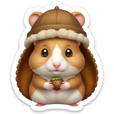 cartoon-style hamster with acorn hat sticker