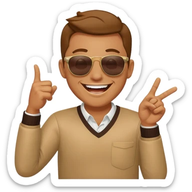 Guy laughing with him pointing sticker