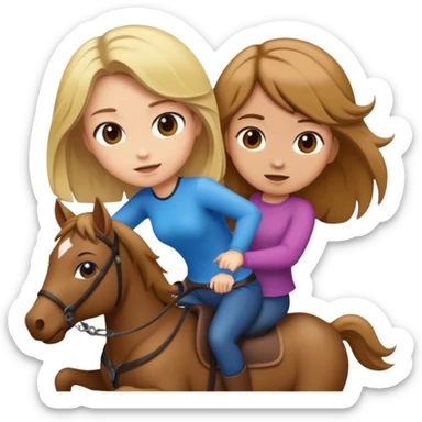 Blonde Girl rideing Brown hair girl sticker