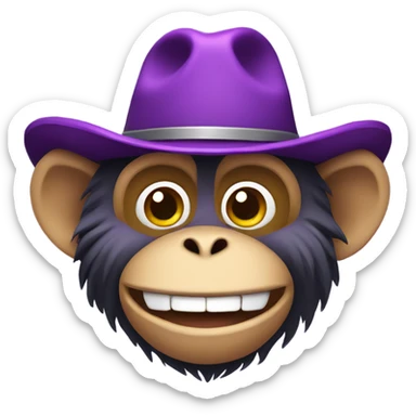 Smiling monkey wearing a purple cowboy hat sticker
