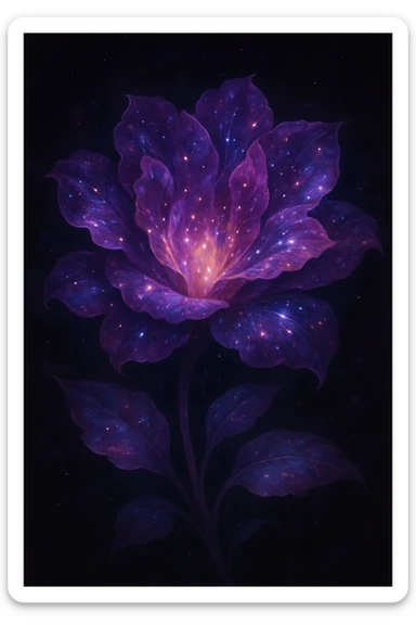 a stylized flower with swirling nebula colors, sparkling stars on the petals, cosmic fantasy vibe sticker