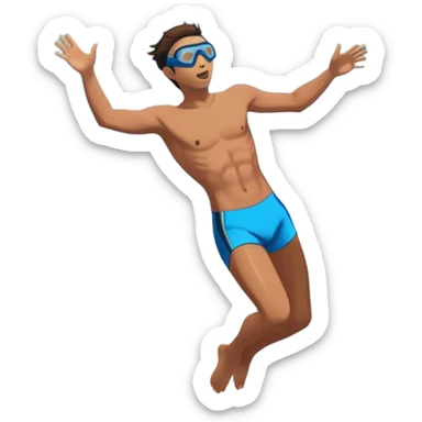 A diver mid-air, plunging from a high cliff into the sparkling ocean below. The background features rugged cliffs, clear blue water, and a bright sky, emphasizing the excitement and danger of the sport with a sense of freedom and adventure. sticker