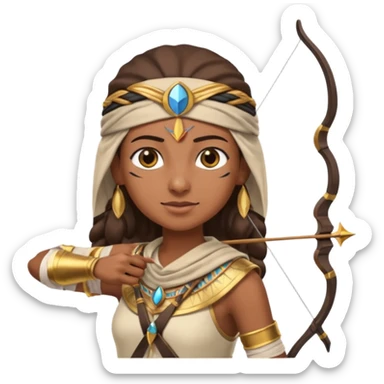 Emoji portrait of an Egyptian archer. Headcloth, bow and arrow, focused expression. sticker