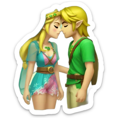 Zelda and link kiss love with beach clothes sticker