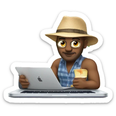 british developer working on a macbook on vacation sticker