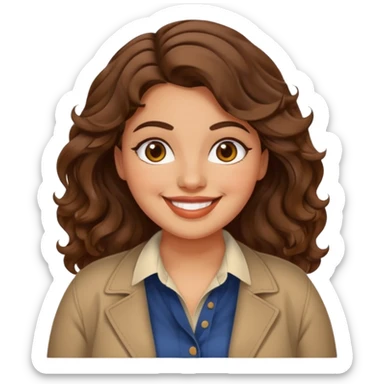 30 yr old italian woman, chubby, brown wavy hair, big brown eyes, huge smile, trendy clothes sticker