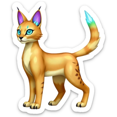 An iridescent colorful lynx-caracal-serval-fakemon-Digimon-creature-hybrid sticker