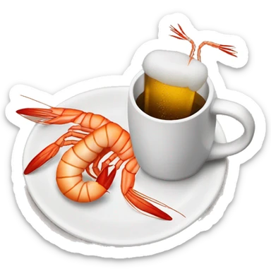 a mug of beer with a plate of shrimp sticker